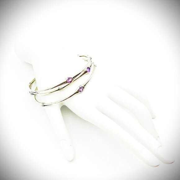 JOHN HARDY Bamboo Collection Sterling Silver & Amethyst Set of Three Bracelets M - Picture 8 of 9